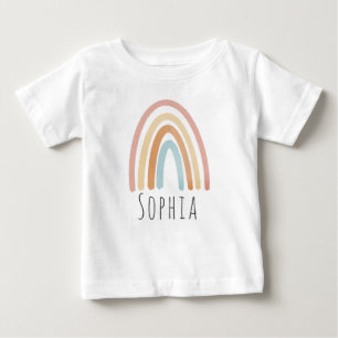 Tjejers söta rosa boho akvarell regnbåge t shirt