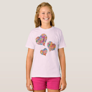 Tjejers trippelhjärta leopard & rosa gnistrande gr t shirt