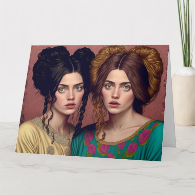 TJEJERS VÄNNINNORS FRISYRER ROLIGA FÖDELSEDAGKORT KORT (Framsida)