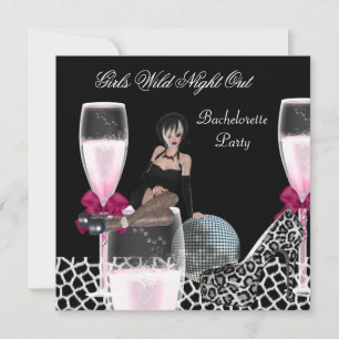 Tjejers vilda natt ute rosa skor champagne inbjudningar