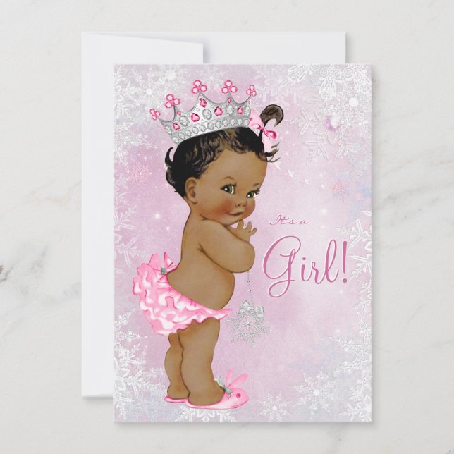 Tjejers Vintervonderland Baby Shower Inbjudningar (Framsida)