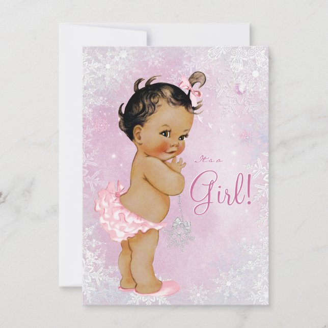 Tjejers Vintervonderland Baby Shower Inbjudningar (Framsida)