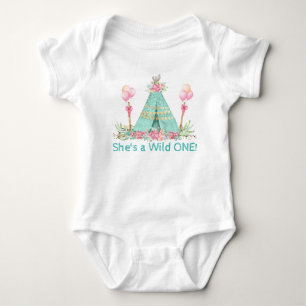 Tjejers Wild One Teepee 1-års födelsedags T-shirt