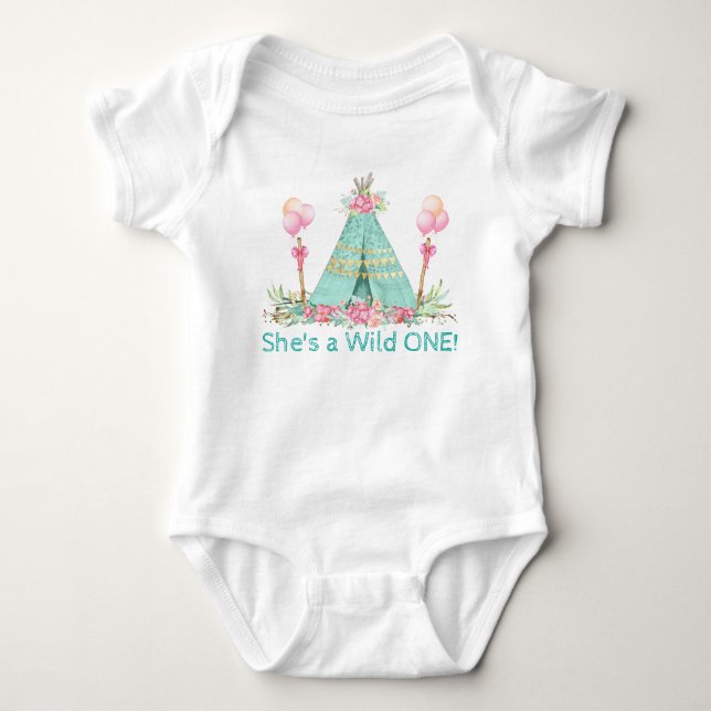 Tjejers Wild One Teepee 1-års födelsedags T-shirt (Framsida)