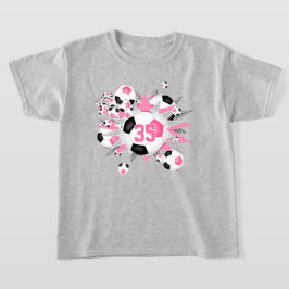 Tjejerskiga fotbollar stjärnor rosa svart t shirt
