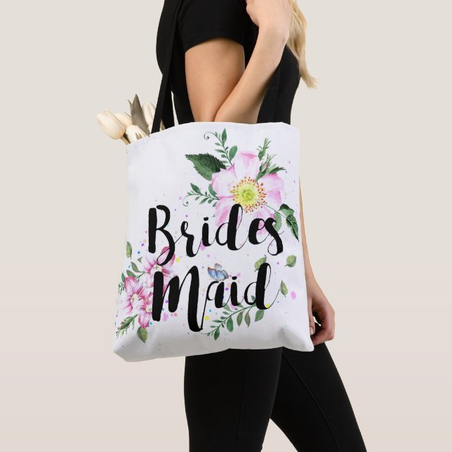Tjejgruppsbrudslinga Rosa Blommig Akvarell Bröllop Tygkasse (Närbild)