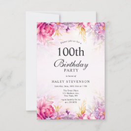 Tjejig Blommig Pastell Akvarell Chic 100-årsdag Inbjudningar