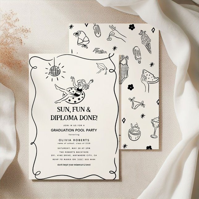 Tjejig examen poolparty inbjudningar (Skapare uppladdad)