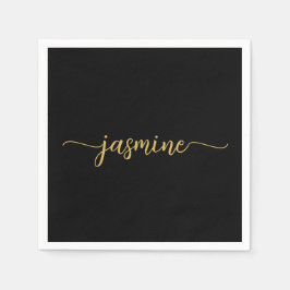 Tjejig Minimalistisk Enkel Svart Guld Monogram Skr Pappersservett