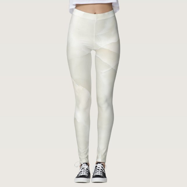 Tjejigt Cool Modern Vit  Marmorstruktur Leggings (Framsida)