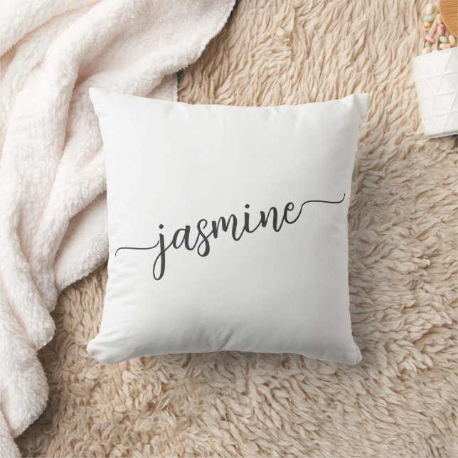 Tjejigt Minimalt Vitt Monogram Namnskrift Kudde (Filt)