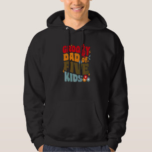 Tjejigt pappa till fem barn Retro vågig 70-tal vin Hoodie