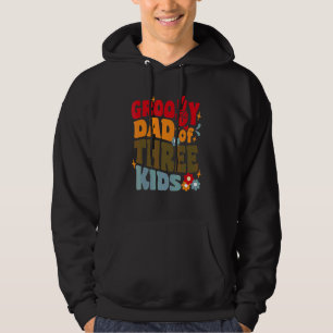 Tjejigt Pappa Till Tre Barn Retro Vågig 70-tal Vin Hoodie