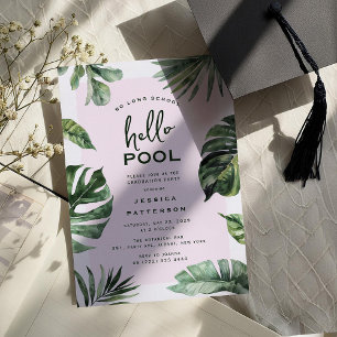 Tjejigt tropiskt sommarstudentfirande poolparty inbjudningar