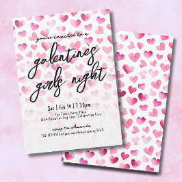 Tjejkväll Akvarellhjärtan Galentine's Day Inbjudningar