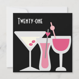 Tjejkväll Pink Svart 21-årsfest Inbjudningar