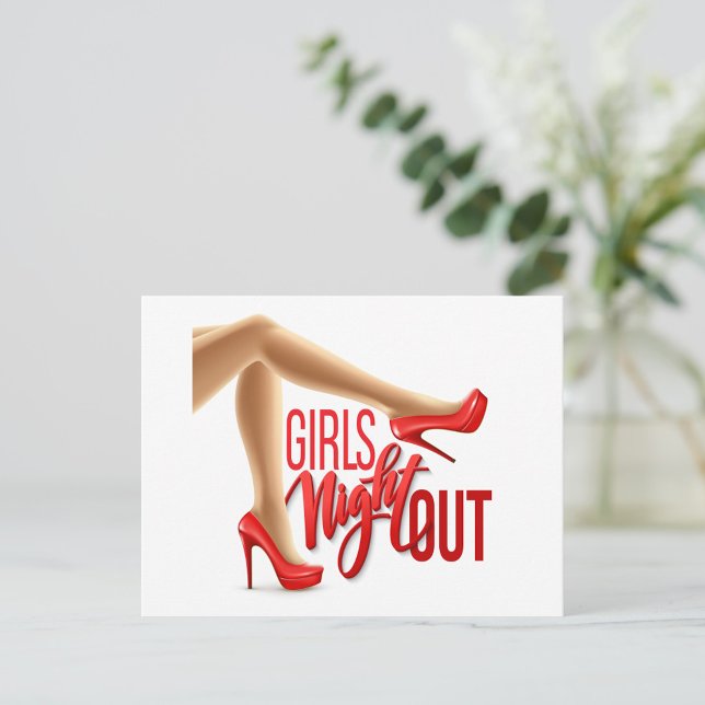 Tjejkväll Vykort (A stylish leg in a red high heel shoe, positioned playfully against a clean background.)
