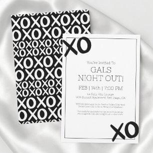 Tjejkväll XOXO Svart Vitt Galentine-fest Inbjudningar
