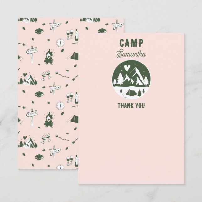 Tjejläger Sista Festen Camping Bach Helg Rosa Tack Kort (Fram/baksida)