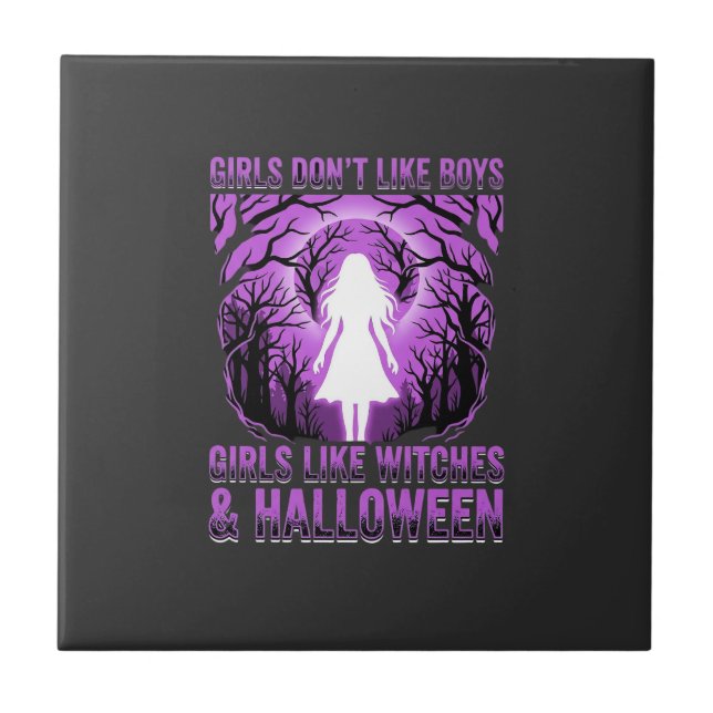 Tjejliknande Häxor Halloween-design Kakelplatta (Framsidan)