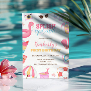 Tjejpoolparty-inbjudan, Stänk och lek födelsedag Inbjudningar