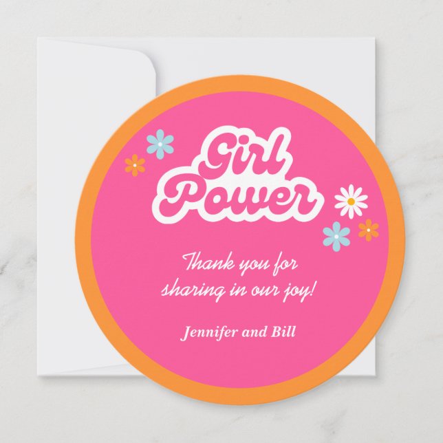 Tjejpower Baby Shower Tacksamhetskort Inbjudningar (Framsida)