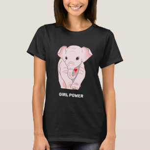 Tjejpower Rosa Elefant som Håller ett Hjärta T-Shi T Shirt