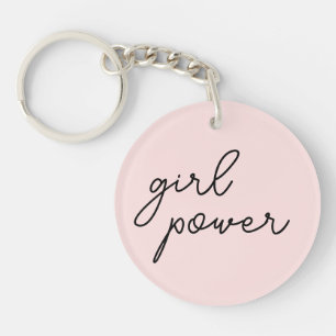 Tjejpower-vibes   Rosa feministisk nyckelring