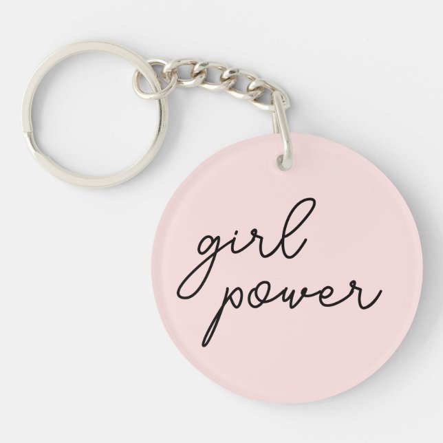Tjejpower-vibes | Rosa feministisk nyckelring (Framsidan)