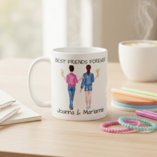 Tjejvän Bästa vänner Brunett Skräddarsydd akvarell Kaffemugg