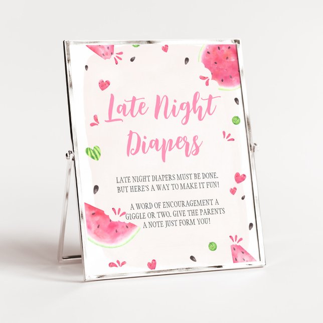 TjejvattenmelonBebisens firande av sena blöjor sky Poster (Sweet Little Baby Shower Late Night Diapers Sign)