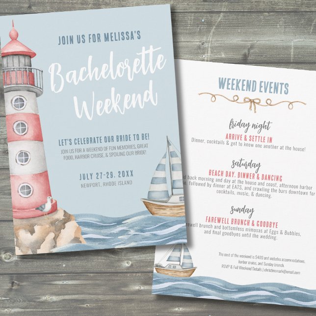 Tjejvecka Marin Sjungande Möhippa Inbjudningar (Girls Weekend Beach Nautical Bachelorette Invitation)