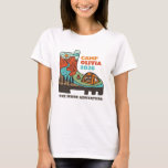 Tjejvecka Sängvätning Camping T-shirt<br><div class="desc">Sista campingresan innan bröllopet! Lägg till dessa matchande skjortor till er sängvätning camping / vandring resa! Redigera med brudens namn och detaljer. Denna design har en illustration av en campingscen inuti en vandringsstövel.</div>