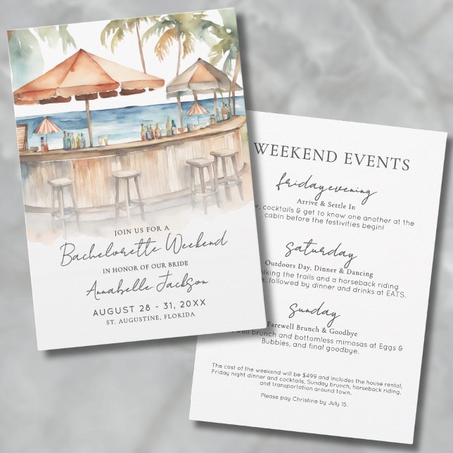 Tjejveckoslut Akvarell Strand Sjungande möhippa Inbjudningar (Girls Weekend Watercolor Beach Bachelorette Party Invitation)