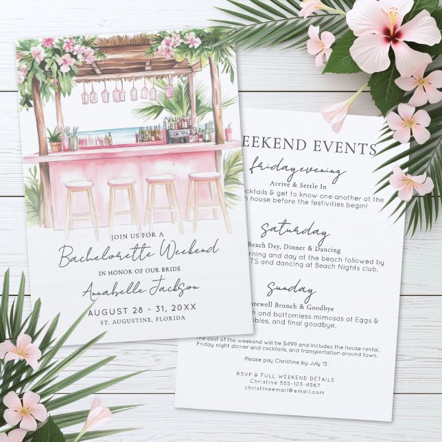 Tjejveckoslut Akvarell Strand Sjungfyllda Möhippa  Inbjudningar (Girls Weekend Watercolor Beach Bachelorette Party Invitation)