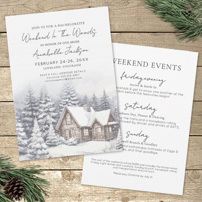 Tjejweekend i skogen Sängvätningsparty Inbjudningar (Girls Weekend In The Woods Bachelorette Party Invitation)