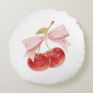 Tjerryskrumsdekaler, Rosa Coquette Bow Cherry Rund Kudde