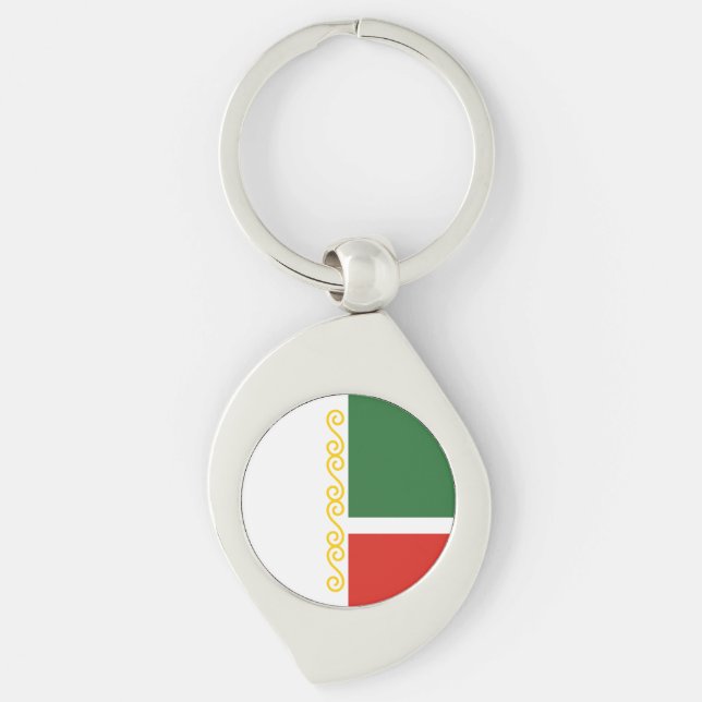 Tjetjeniens flagga swirl silverfärgad nyckelring (Framsidan)