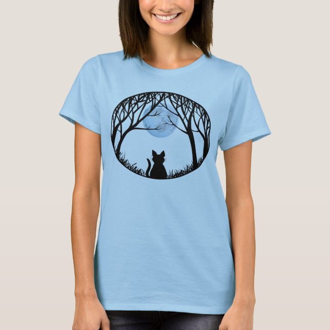 Tjock av Halloween T-shirt Cat Måne Shirts (Framsida)