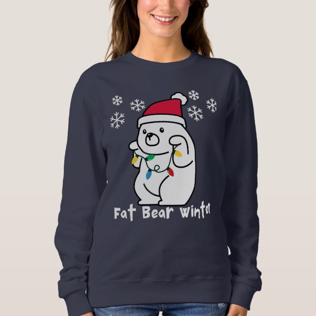 Tjock Bear Winter, White Bear Santa Hat,Julafton L T Shirt (Framsida)