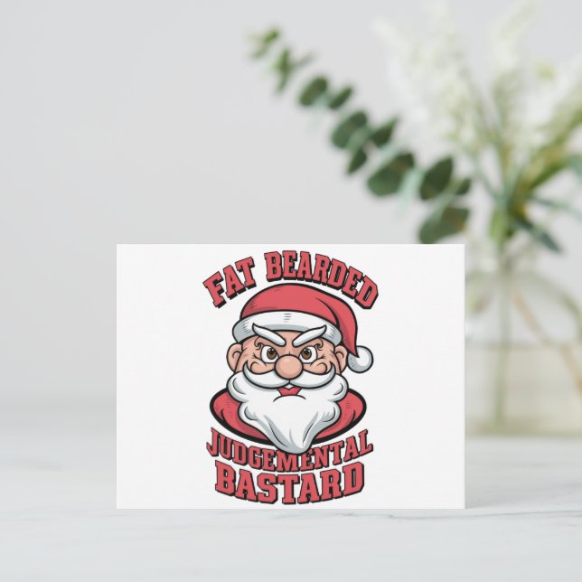Tjock Bearded Judgmental Bastard Superskoj Santa S Helg Vykort (Stående Fram)