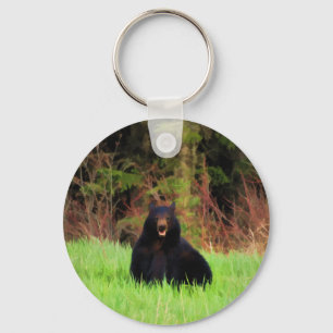 Tjock Black Bear and Vild Grasses Wildlife Art Nyckelring