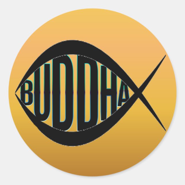 TJOCK BUDDHA FISH-etikett Runt Klistermärke (Framsida)