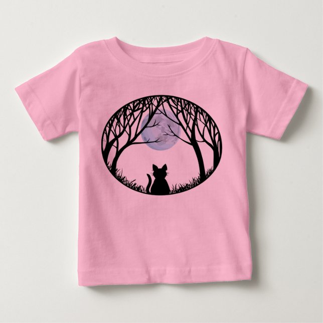 Tjock Cat Baby Shirt Black Cat Art Småbarn Shirt Tee (Framsida)