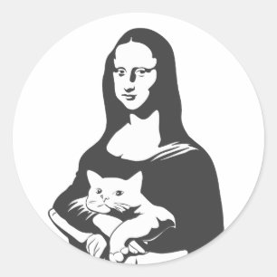 Tjock cat by da vinci - Välj bakgrund färg Runt Klistermärke