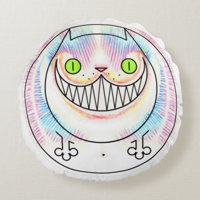 Tjock Cat Cheshire Cat Round Dekorativ kudde (Framsidan)