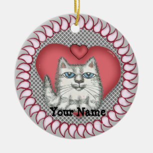 Tjock Cat Heart Julgransprydnad Keramik