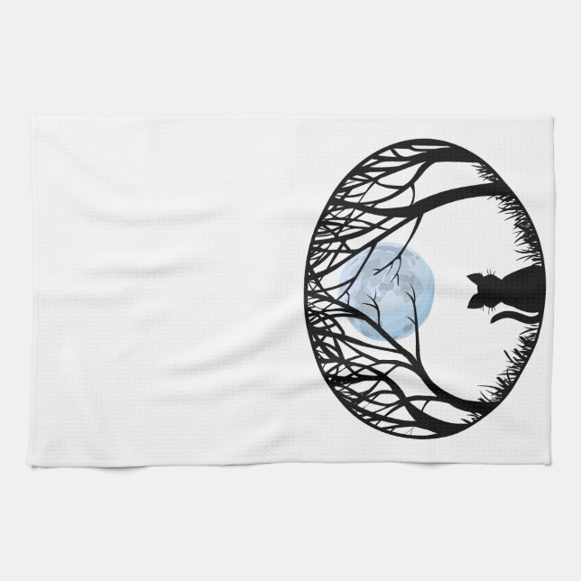 Tjock Cat Towel Black Cat Art Tea Towels Cat Decor Kökshandduk (Horisontell)