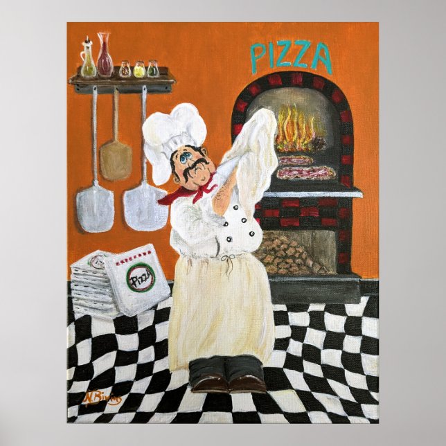 Tjock Chef pizza parlor wall art Poster (Framsidan)