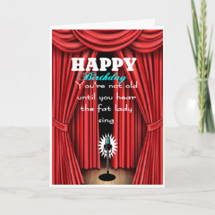 tjock dam sjunga födelsedag kort